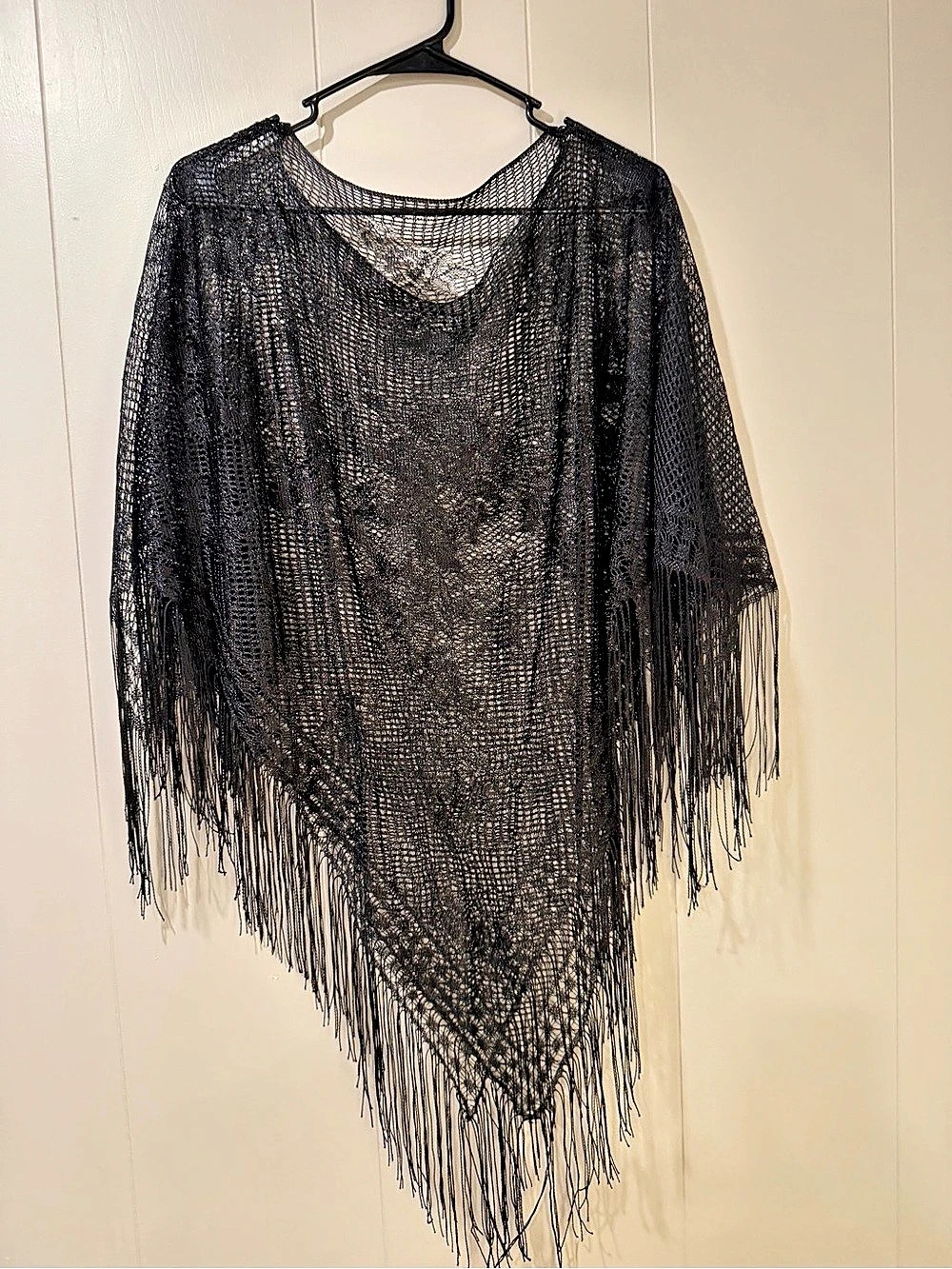 Black Fringed Mesh Coverup Like New